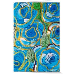 WMOA  Blue Flowers Art Cards Pack of 10 cards with envelope pearlescent paper